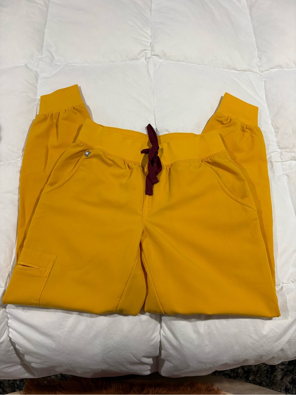 Figs XXS/P Emergency Yellow Jogger Pants with Burgundy Drawstring